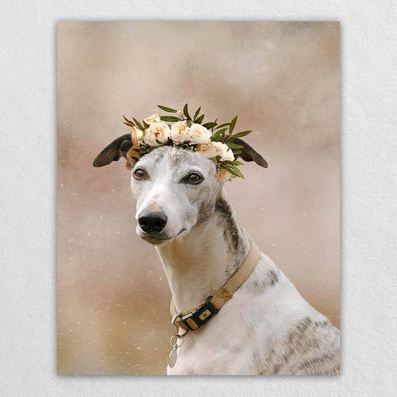 Pet With Flower Crown Animal Canvas Wall Art