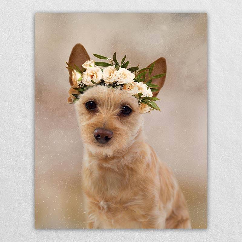 Pet With Flower Crown Animal Canvas Wall Art