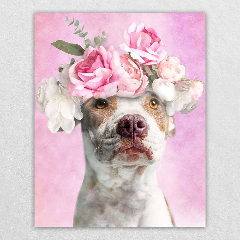 Pet Portraits With Flower Crown Customised Wall Art