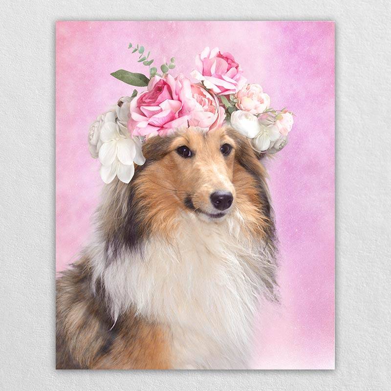 Pet Portraits With Flower Crown Customised Wall Art