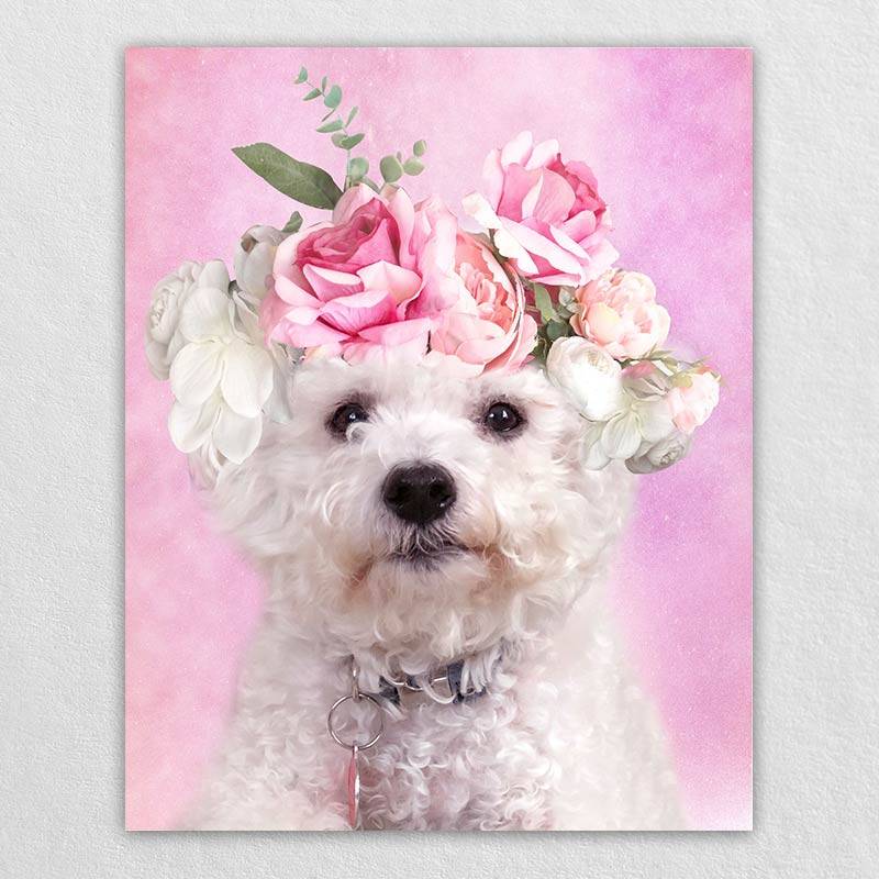 Pet Portraits With Flower Crown Customised Wall Art