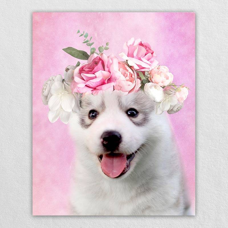 Pet Portraits With Flower Crown Customised Wall Art