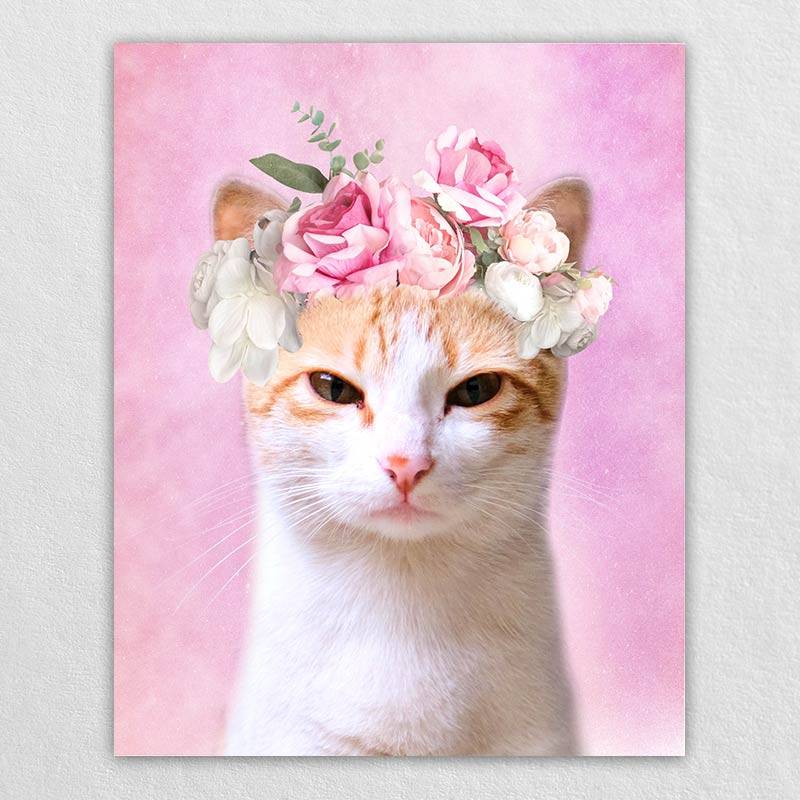 Pet Portraits With Flower Crown Customised Wall Art