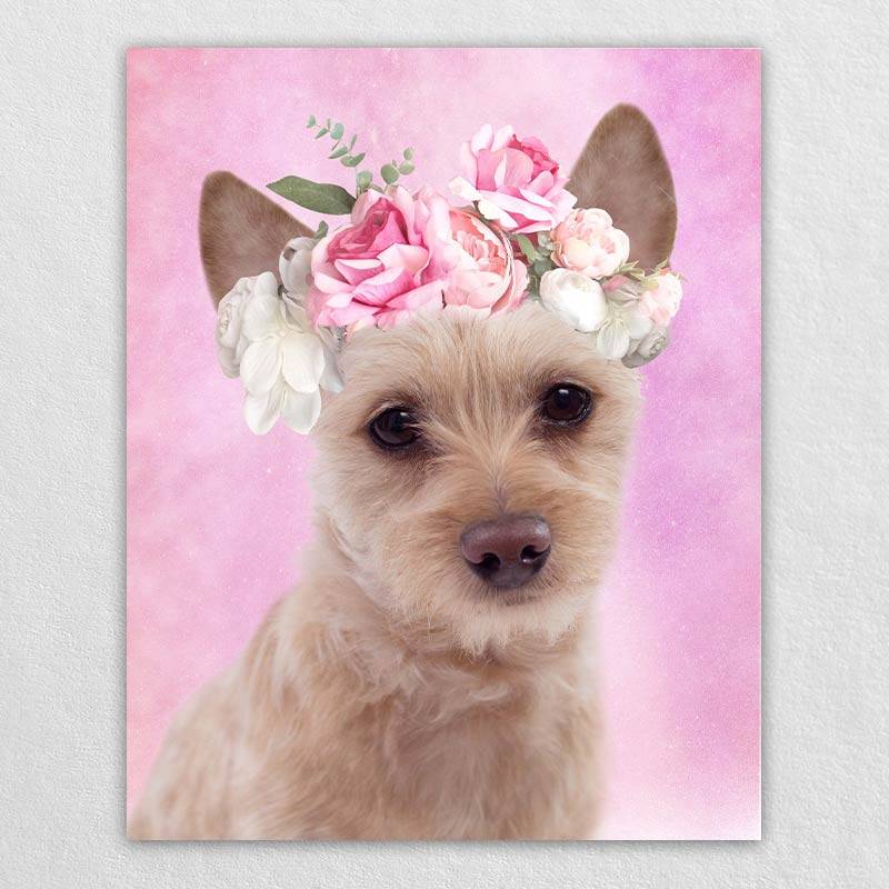 Pet Portraits With Flower Crown Customised Wall Art