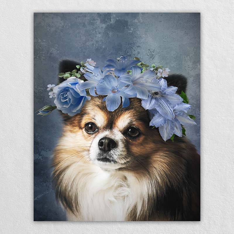 Custom Pet Drawings With Blue Flower Crown