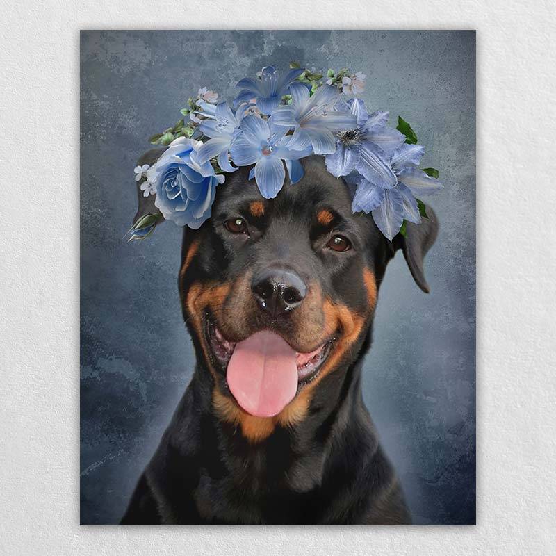 Custom Pet Drawings With Blue Flower Crown