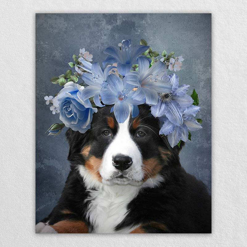 Custom Pet Drawings With Blue Flower Crown