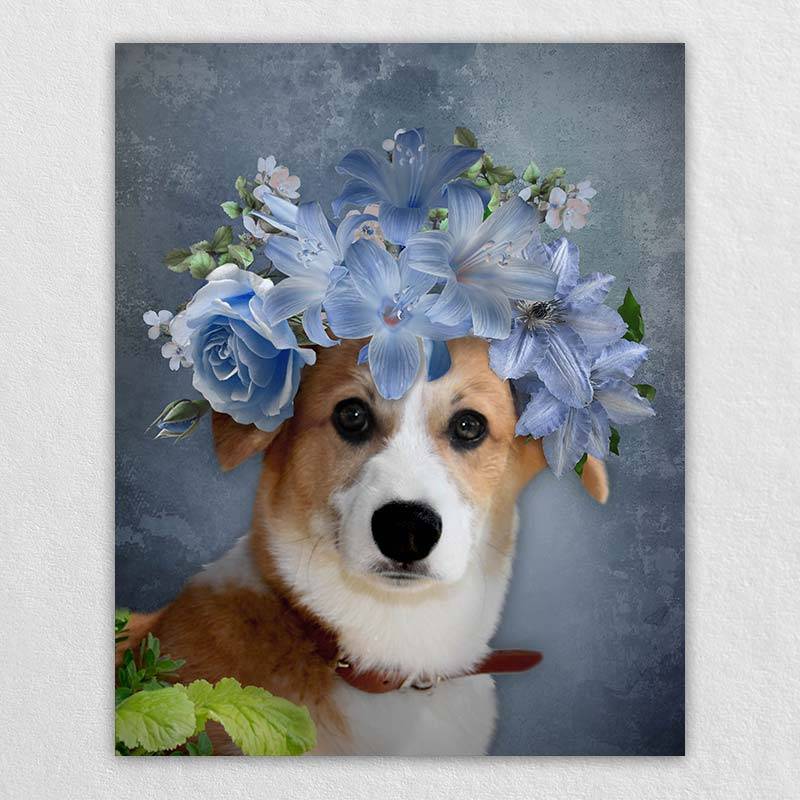 Custom Pet Drawings With Blue Flower Crown