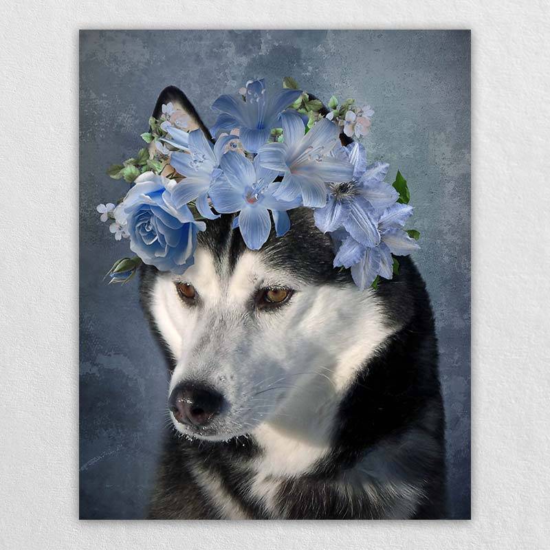 Custom Pet Drawings With Blue Flower Crown