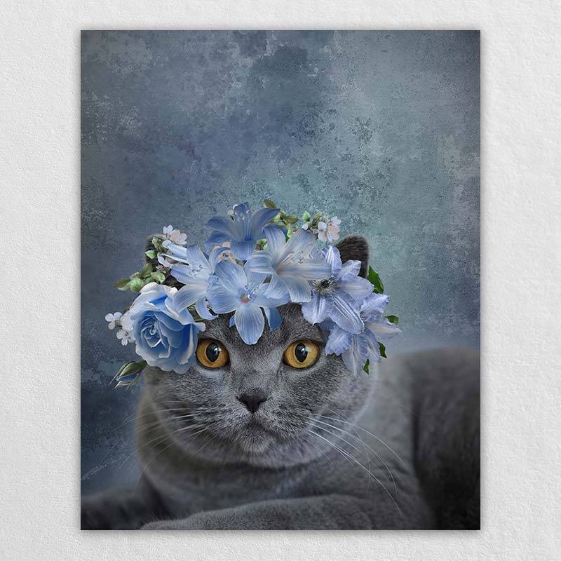 Custom Pet Drawings With Blue Flower Crown