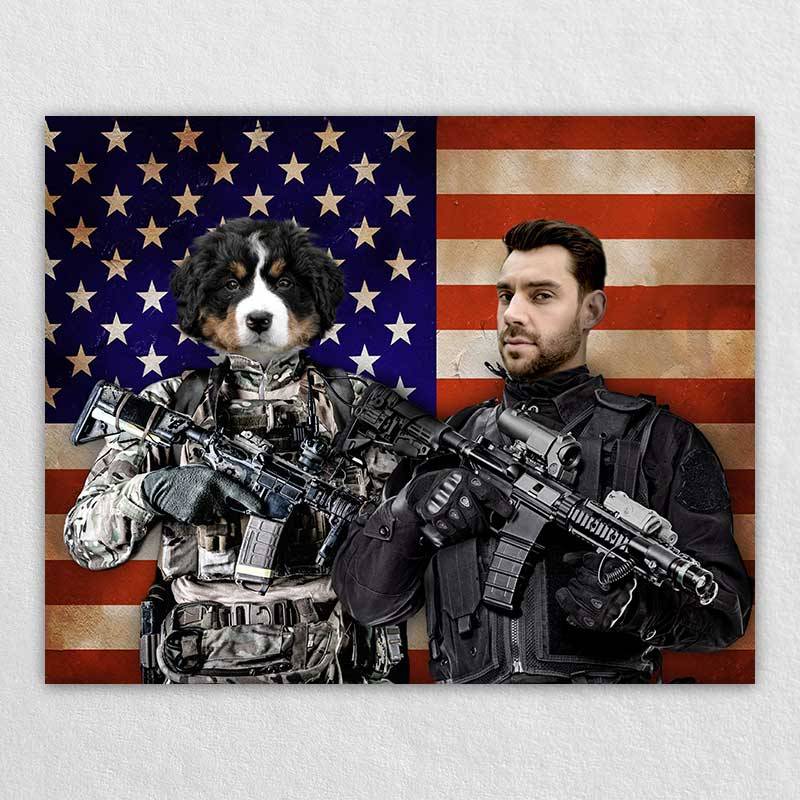 Soldiers Pet Owner Portraits Man And Dog Painting