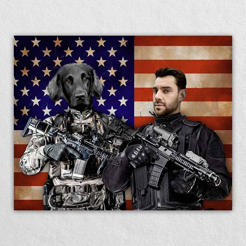 Soldiers Pet Owner Portraits Man And Dog Painting