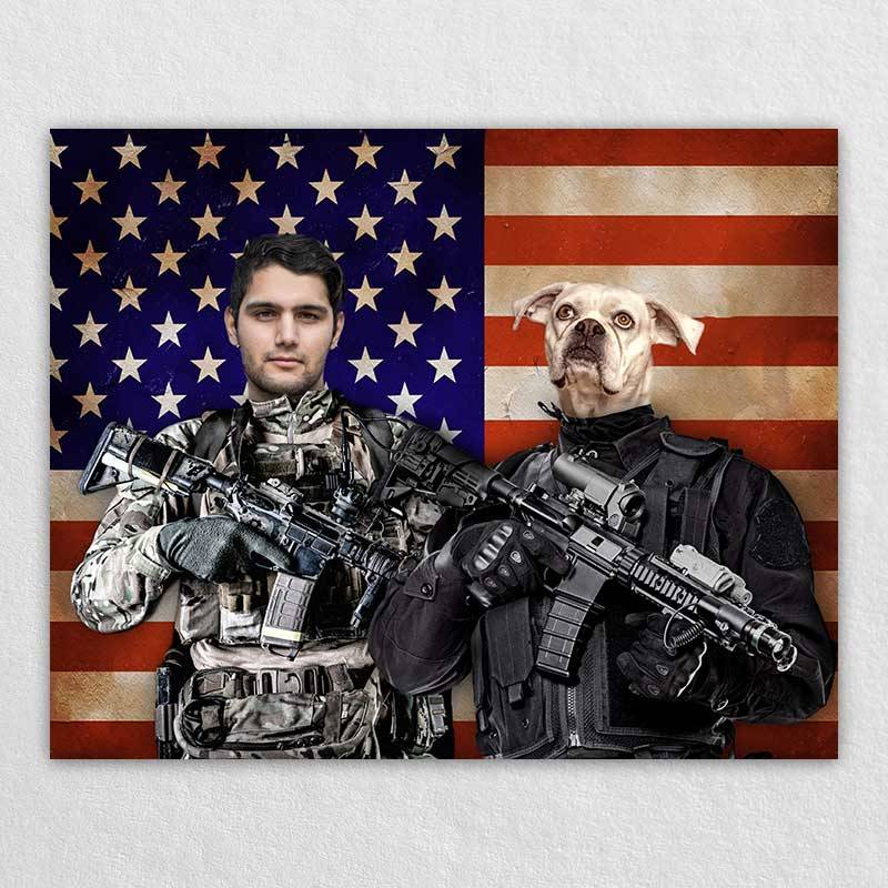 Soldiers Pet Owner Portraits Man And Dog Painting