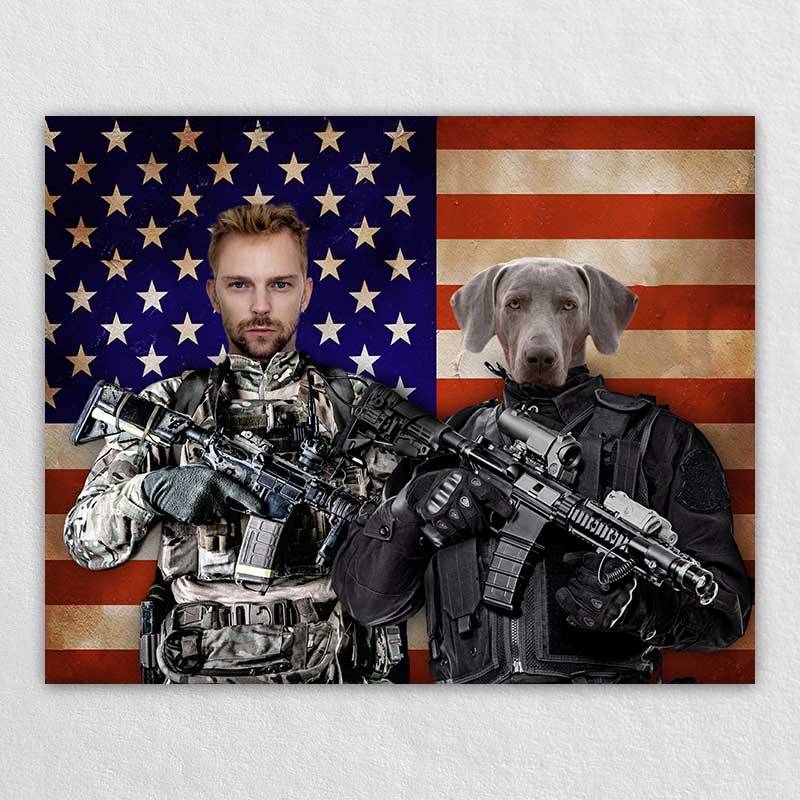 Soldiers Pet Owner Portraits Man And Dog Painting