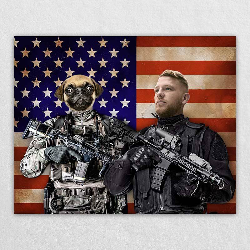 Soldiers Pet Owner Portraits Man And Dog Painting