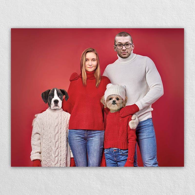 Couple And Dog Portrait Pet Artwork