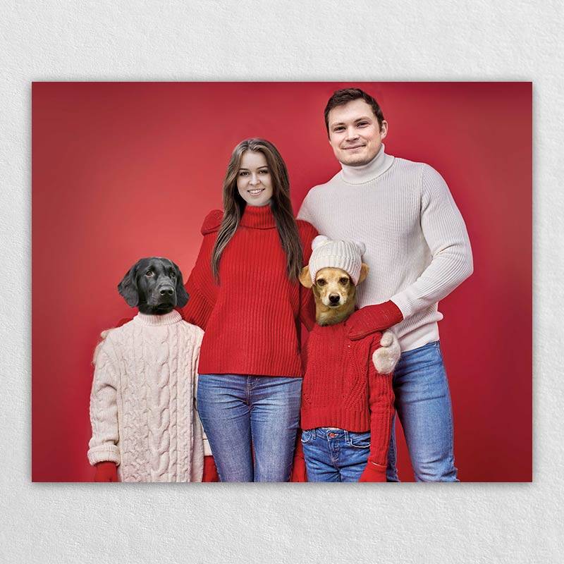 Couple And Dog Portrait Pet Artwork