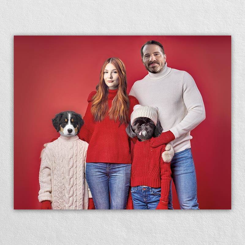 Couple And Dog Portrait Pet Artwork