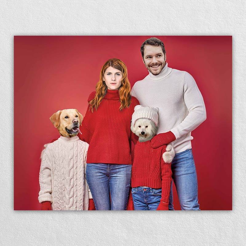 Couple And Dog Portrait Pet Artwork