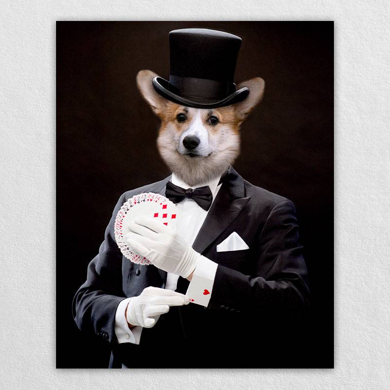 Magician Pets Dogs Playing Cards Painting