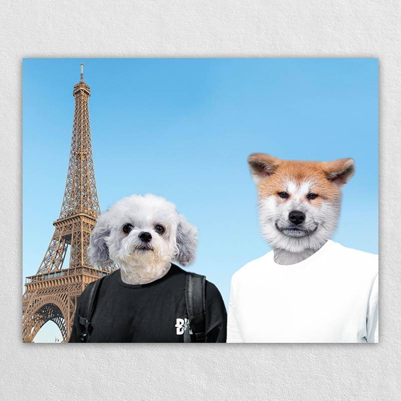 Eiffel Tower Trip Cute Dog Face Drawing Pet Canvas