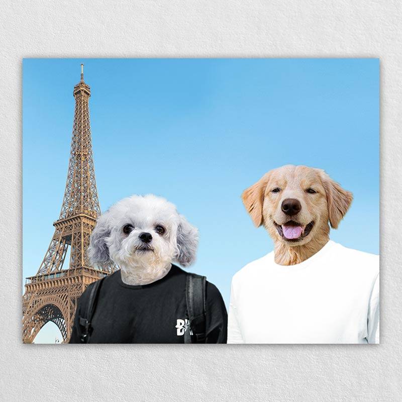 Eiffel Tower Trip Cute Dog Face Drawing Pet Canvas