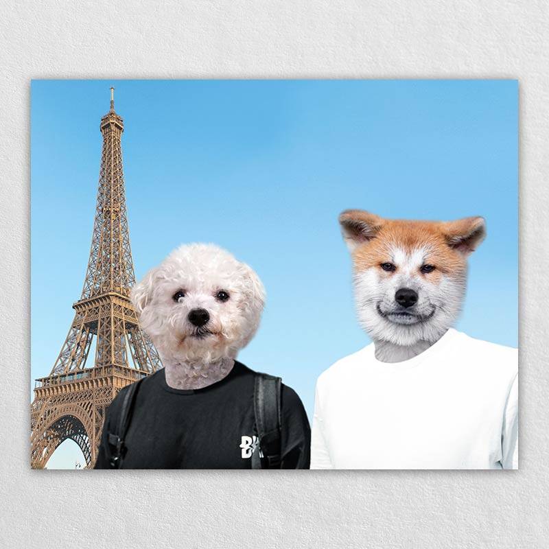 Eiffel Tower Trip Cute Dog Face Drawing Pet Canvas