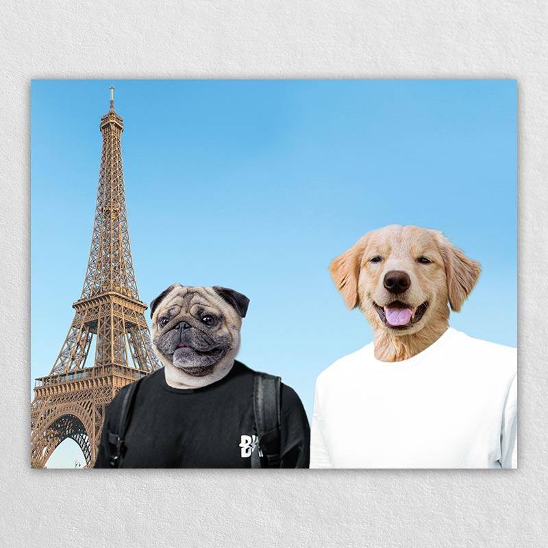 Eiffel Tower Trip Cute Dog Face Drawing Pet Canvas