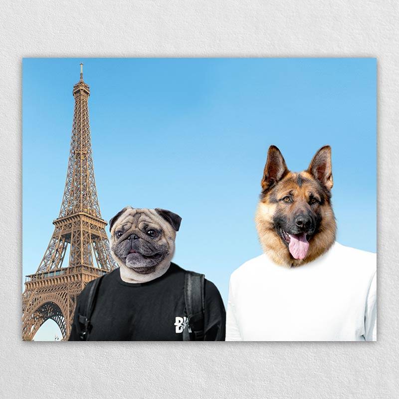 Eiffel Tower Trip Cute Dog Face Drawing Pet Canvas