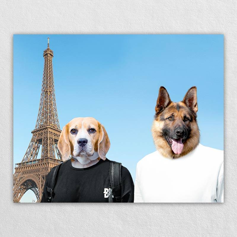 Eiffel Tower Trip Cute Dog Face Drawing Pet Canvas