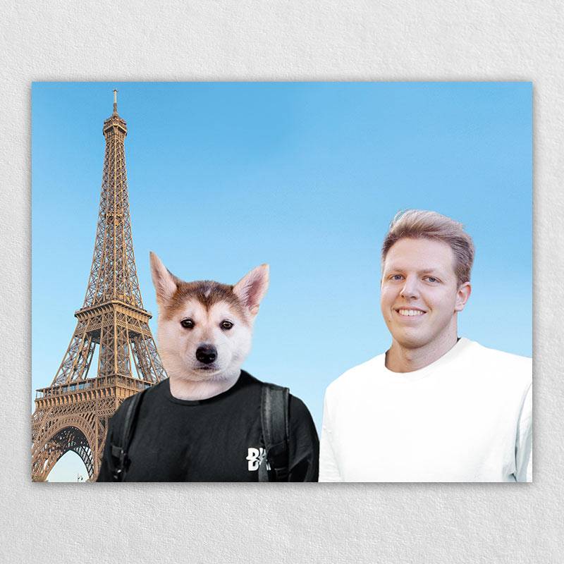 Eiffel Tower Trip Cute Dog Face Drawing Pet Canvas