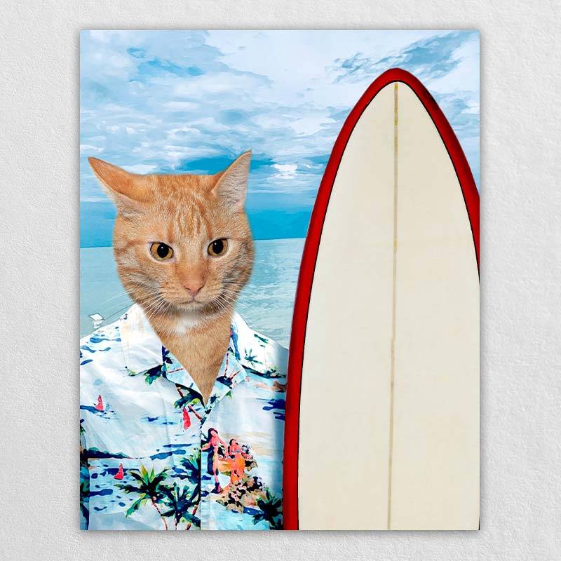 Surfing Funny Dog Canvas Wall Art