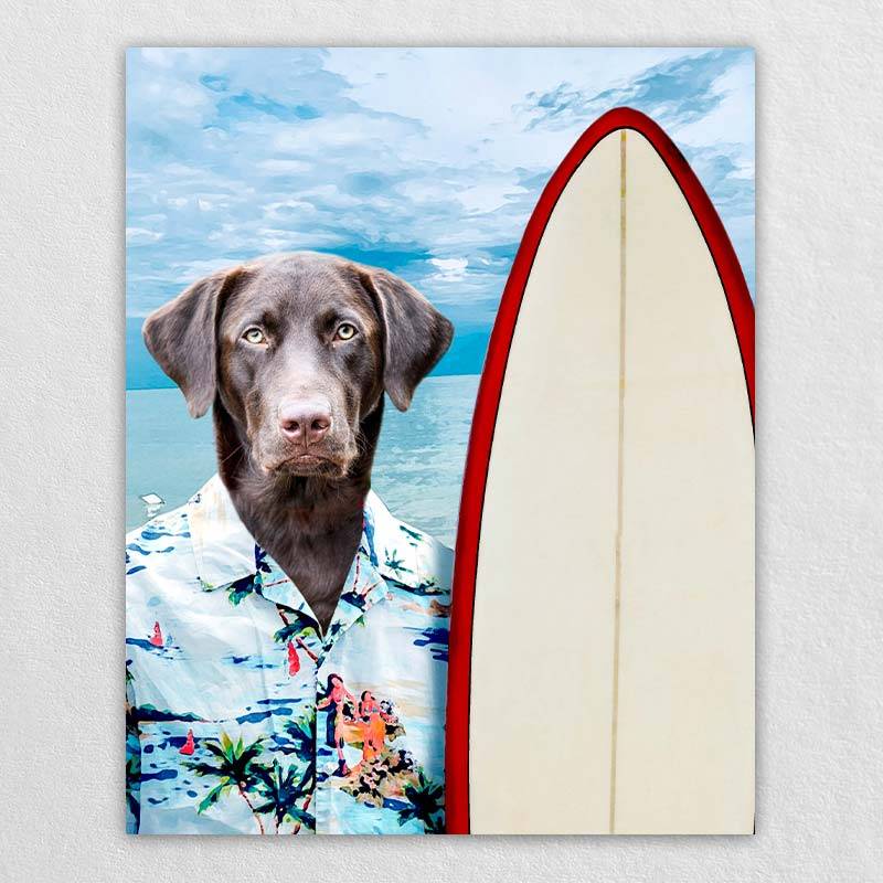 Surfing Funny Dog Canvas Wall Art