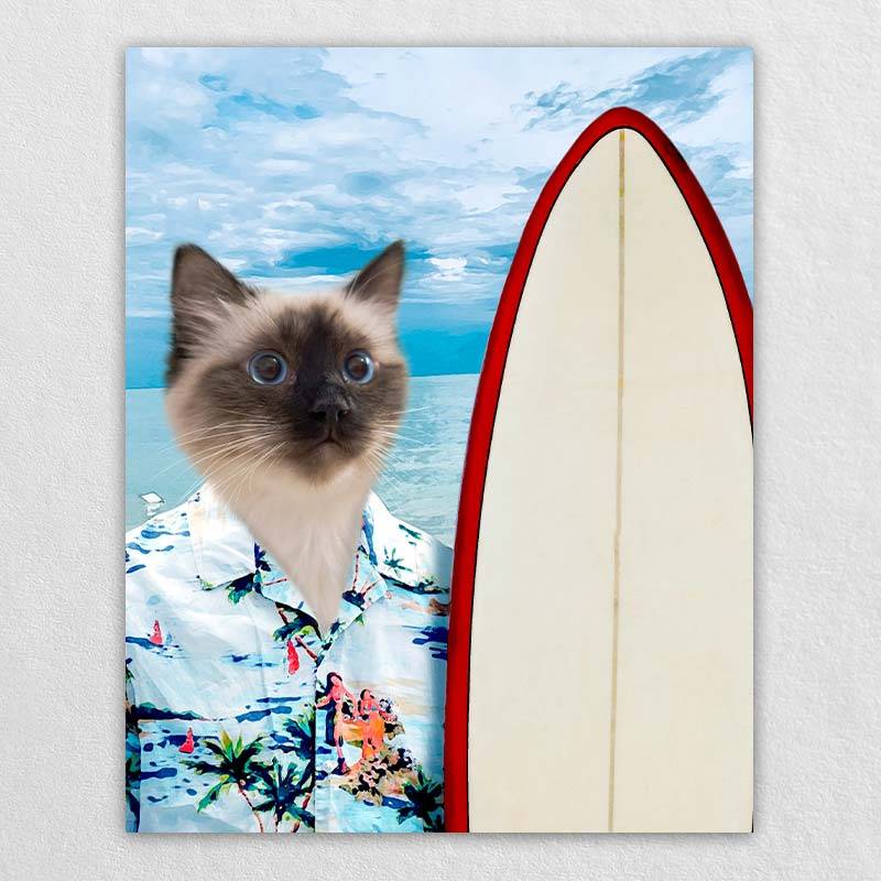 Surfing Funny Dog Canvas Wall Art