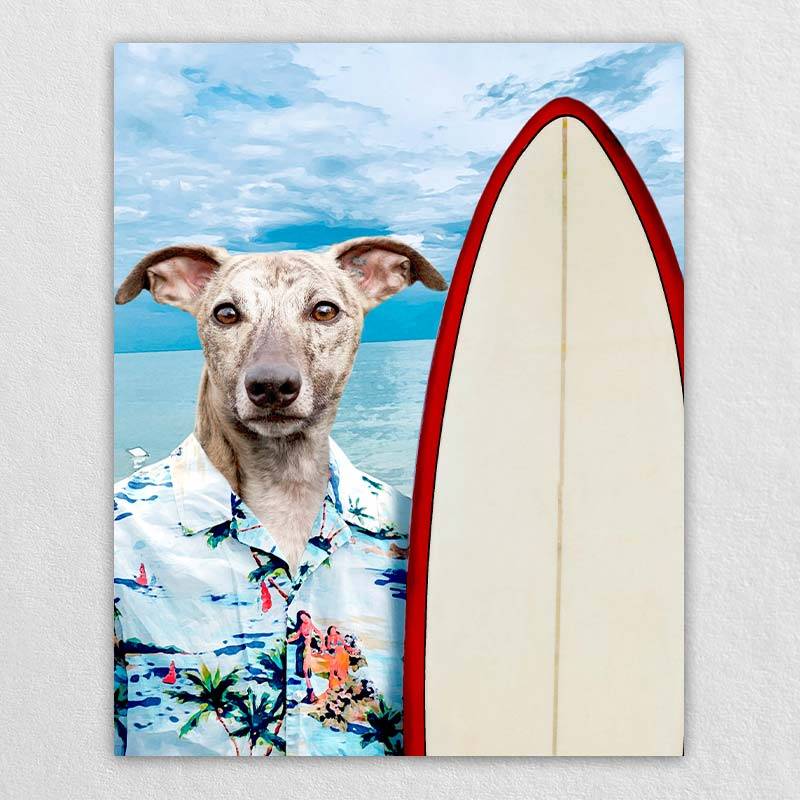 Surfing Funny Dog Canvas Wall Art