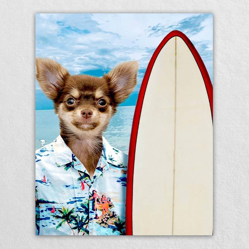 Surfing Funny Dog Canvas Wall Art