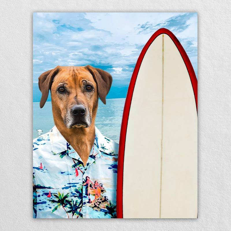 Surfing Funny Dog Canvas Wall Art