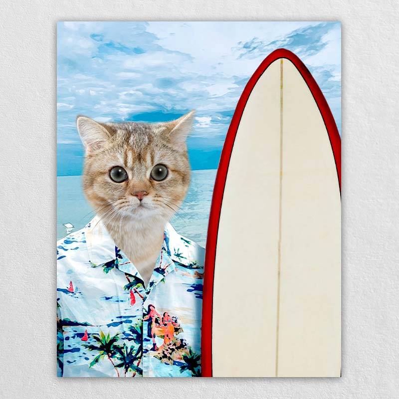 Surfing Funny Dog Canvas Wall Art