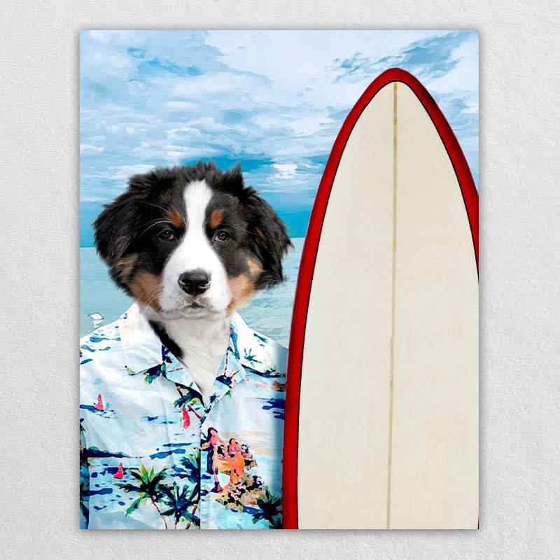 Surfing Funny Dog Canvas Wall Art