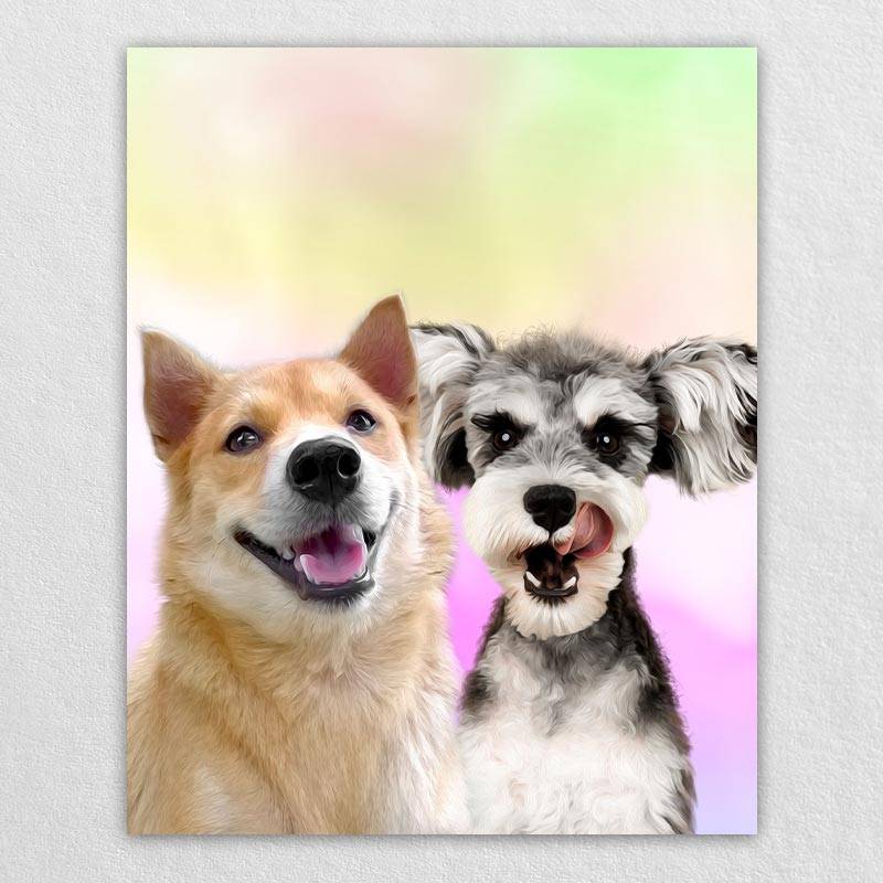 Rainbow Dog Portrait Custom Pet Canvas