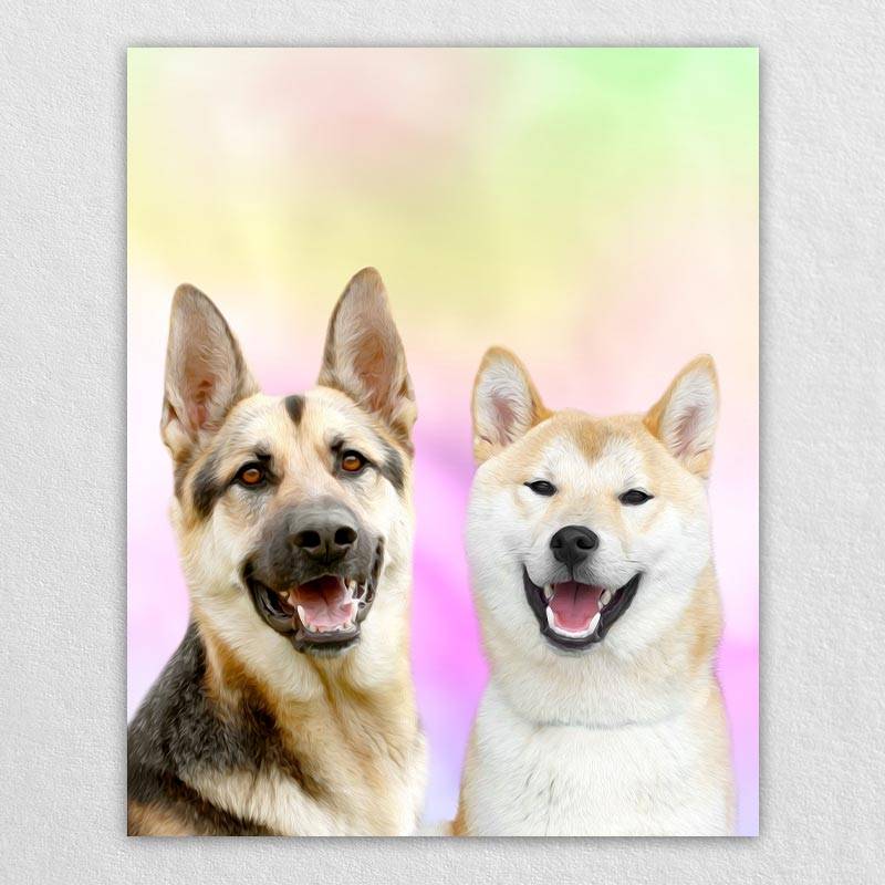 Rainbow Dog Portrait Custom Pet Canvas