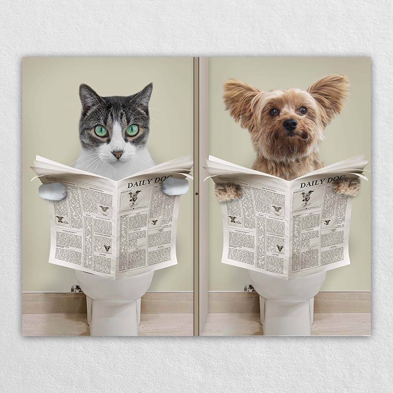 Custom Pet Cat Dog On Toilet Wall Art