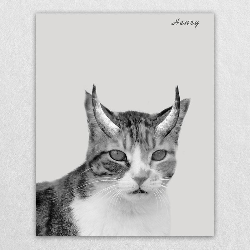 Minimalist Cat Painting Pet Art With Bison Horn