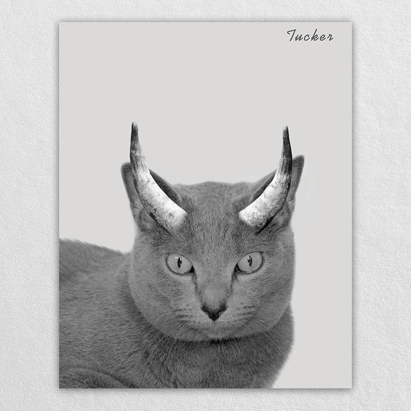 Minimalist Cat Painting Pet Art With Bison Horn