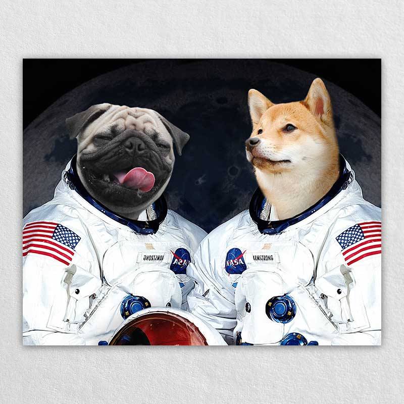 Painted Portrait Of Your Dog Cat Pet Into Astronauts