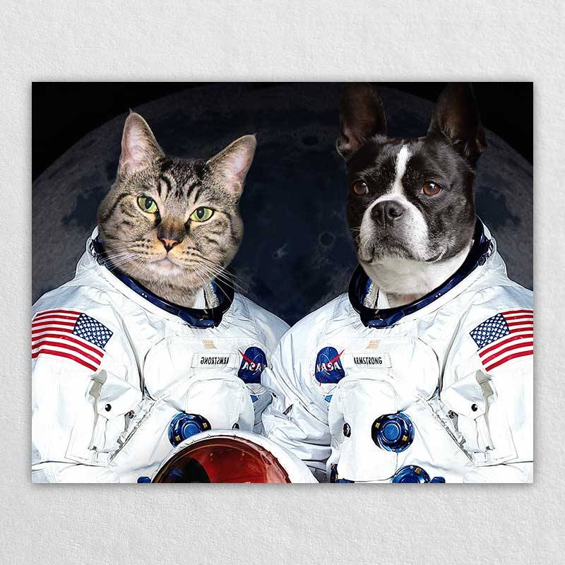 Painted Portrait Of Your Dog Cat Pet Into Astronauts