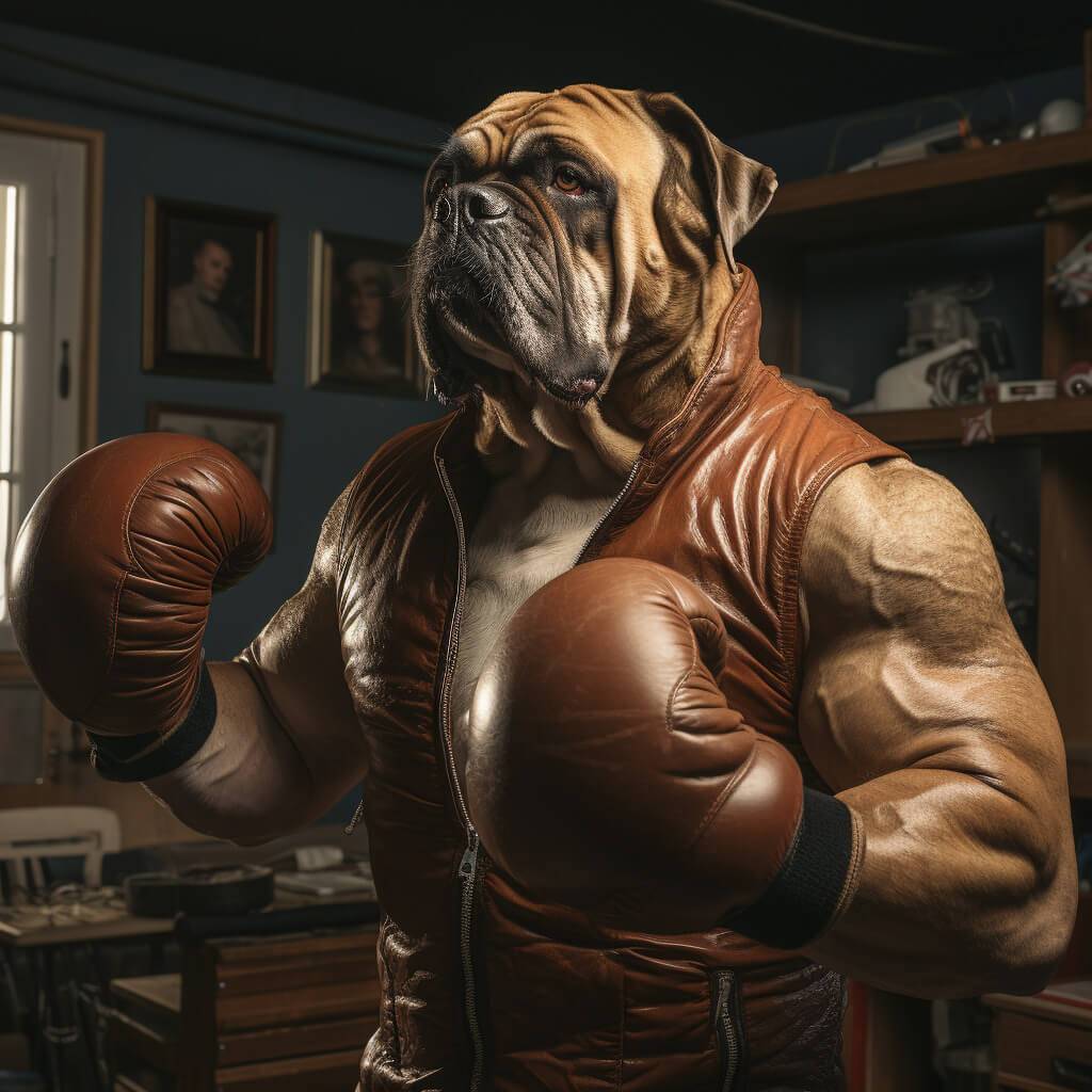 Upscale Boxing Photos Bulldog Pet Canvas Wall Art