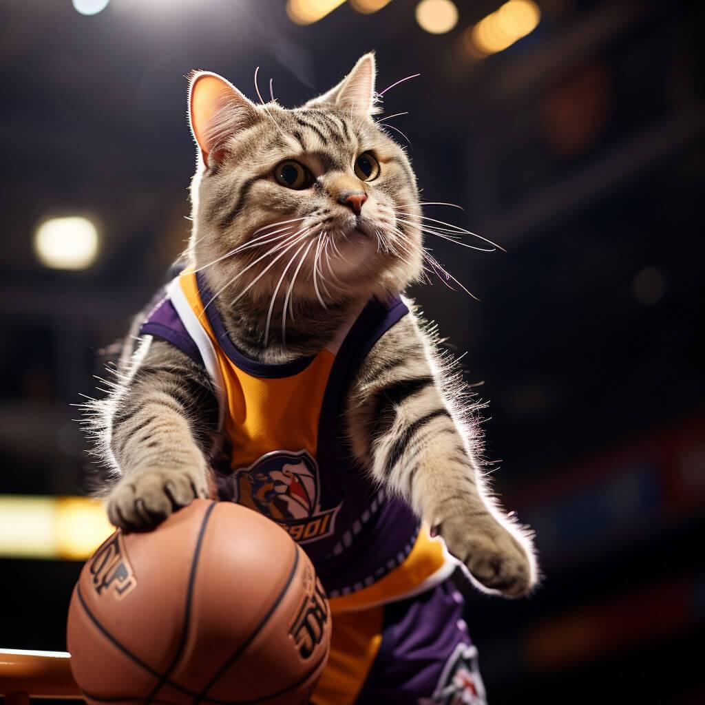 Pictures of Basketball Players Cat Funny Art Pet Painting from Photo