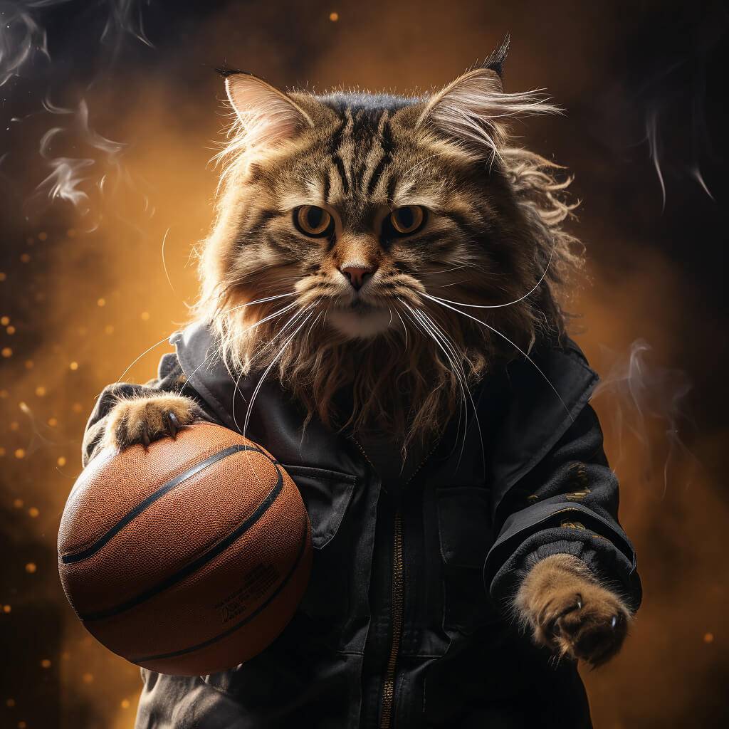 Playing Basketball Picture Art by Cats Custom Pet Portrait Painting