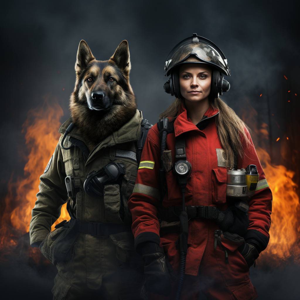 Funny Portrait Photos Firefighter Pet Art